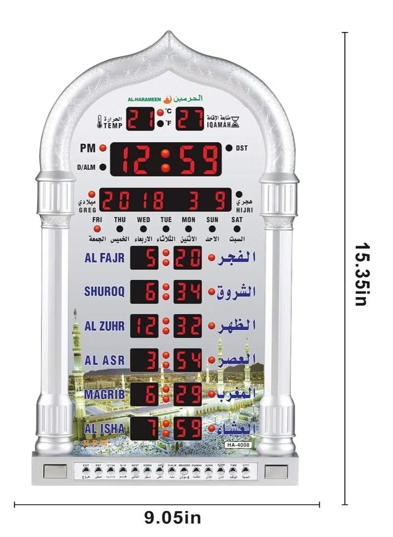 ساعة رقمية إسلامية HA-4008 تعمل بتقنية LED - ساعة حائط للمساجد تعرض أوقات الصلاة وتتضمن أذاناً كاملاً (اللون: أبيض) - Image 5