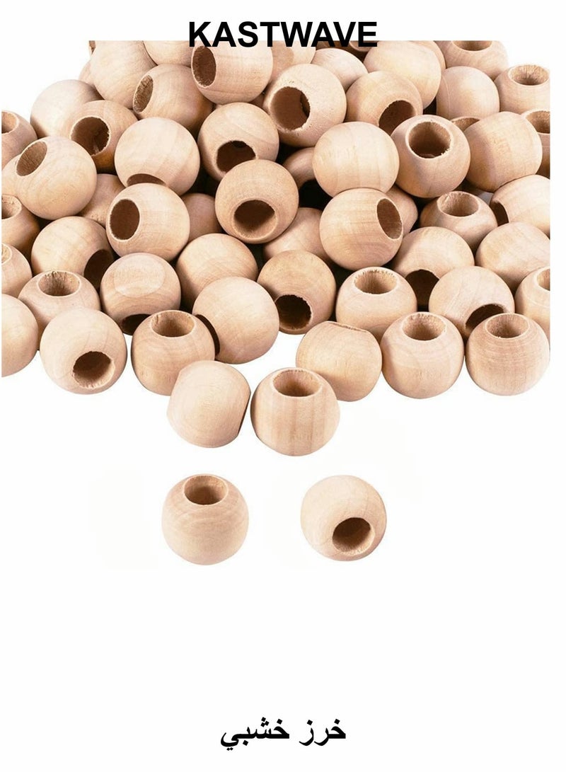 KASTWAVE 120 Pack Round Wooden Beads Set for Crafts DIY Handmade Decorations Jewellery Making, Traditional Crafts Beading Garland Farmhouse Decor Jewelry Making,Hole 9mm - Image 1