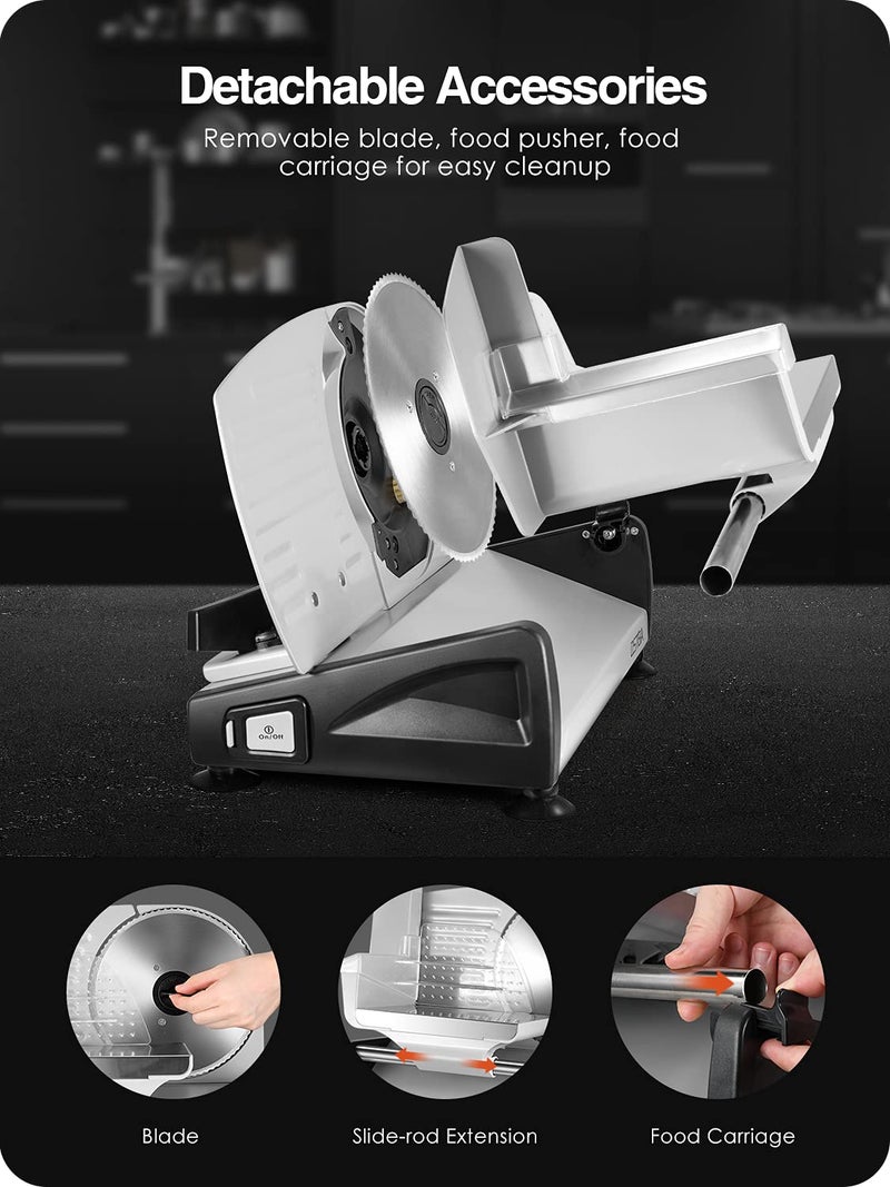 OSTBA Electric Deli Meat Slicer, 200W Food Slicer with 0-15mm Adjustable Thickness, 7.5â€ Removable Stainless Steel Blade & Food Carriage, Child Safety Lock, Easy to Clean - For Home Use - Image 3