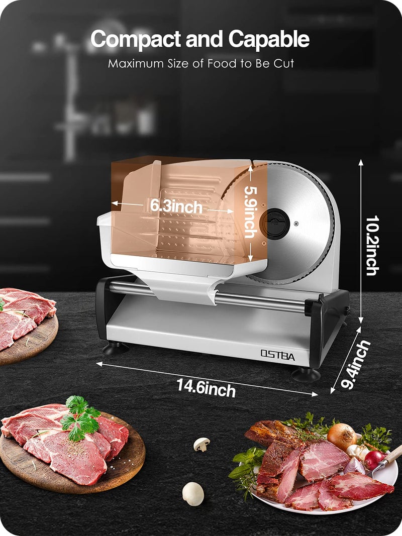 OSTBA Electric Deli Meat Slicer, 200W Food Slicer with 0-15mm Adjustable Thickness, 7.5â€ Removable Stainless Steel Blade & Food Carriage, Child Safety Lock, Easy to Clean - For Home Use - Image 5