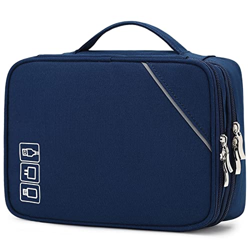 Lanola Universal Cable Organizer Electronics Accessories Cases for Cable, Charger,Power Bank, Phone, USB, SD Card,Memory Cards,Earphone,Flash Drive, Great for Travel and Business - Dark Blue - Image 1