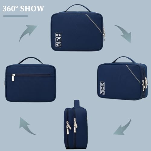 Lanola Universal Cable Organizer Electronics Accessories Cases for Cable, Charger,Power Bank, Phone, USB, SD Card,Memory Cards,Earphone,Flash Drive, Great for Travel and Business - Dark Blue - Image 3