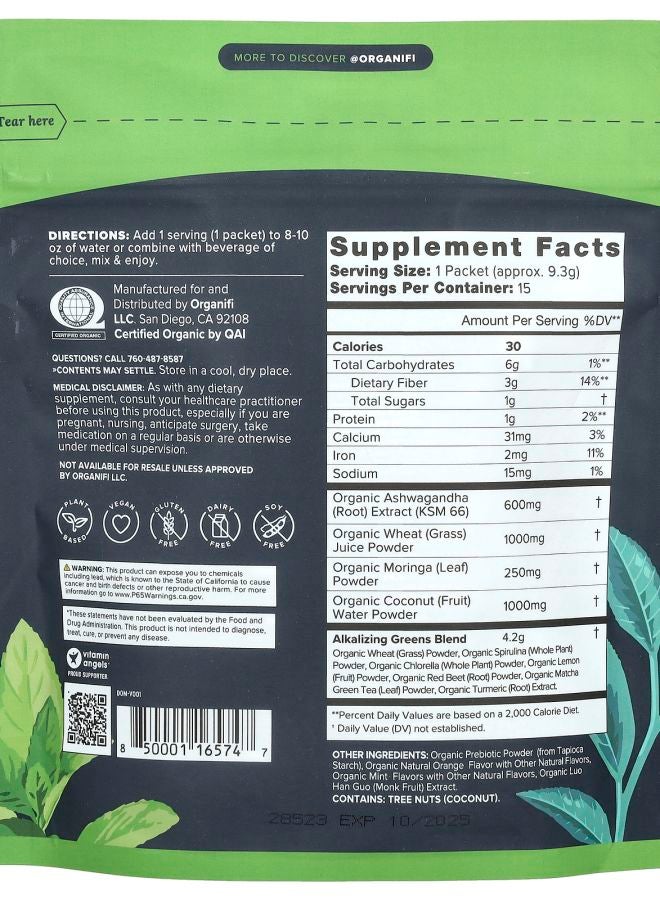 Organifi Original Green Juice 15 Travel Packets 4.95 oz (139.5 g) - Image 2