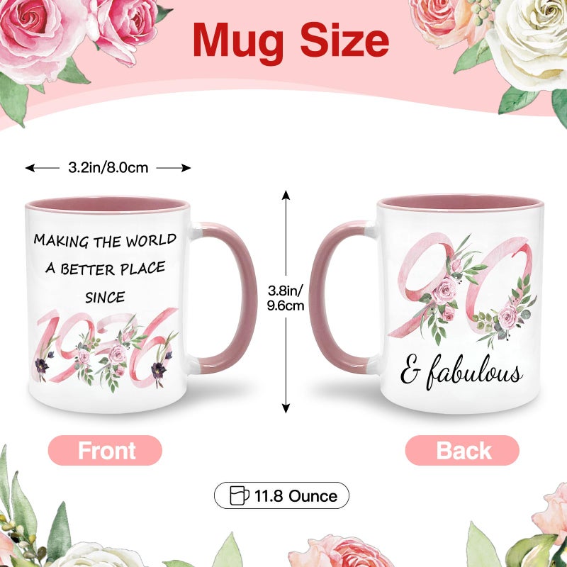 Lingdeer 90th Birthday Gifts for Women Her, 1936 Vintage Birthday Coffee Mugs with Silicone Coaster, Fabulous 1936 Gifts Ideas for 90 Years Old Women Mom Sisters Grandma - Image 2