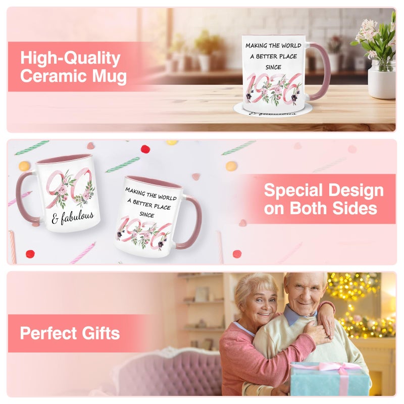 Lingdeer 90th Birthday Gifts for Women Her, 1936 Vintage Birthday Coffee Mugs with Silicone Coaster, Fabulous 1936 Gifts Ideas for 90 Years Old Women Mom Sisters Grandma - Image 4