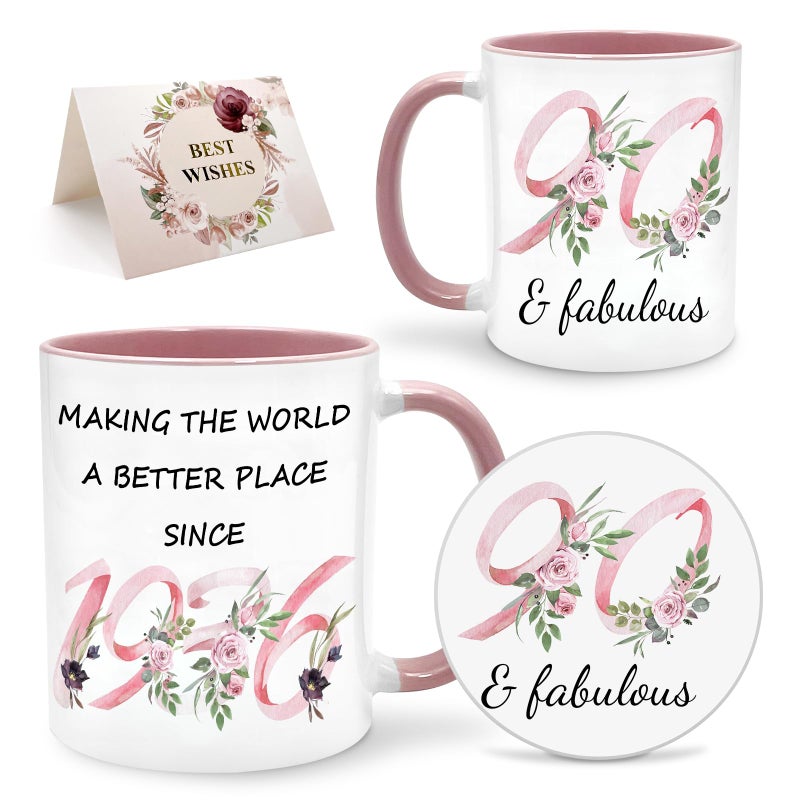 Lingdeer 90th Birthday Gifts for Women Her, 1936 Vintage Birthday Coffee Mugs with Silicone Coaster, Fabulous 1936 Gifts Ideas for 90 Years Old Women Mom Sisters Grandma - Image 1