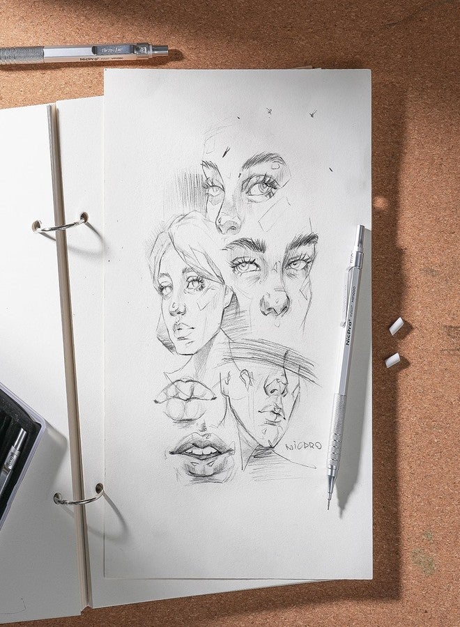 نيكبرو مجموعة أقلام رصاص ميكانيكية معدنية من نيكبرو، مقاس 0.9 مم، مع علبة، تتضمن 3 أقلام رصاص للرسم الهندسي مقاس 0.9 مم، و8 أنابيب إعادة تعبئة لرصاص HB، و3 ممحاة، وممحاة بديلة مناسبة للكبار والصغار والفنانين للكتابة والرسم والتخطيط. - Image 5