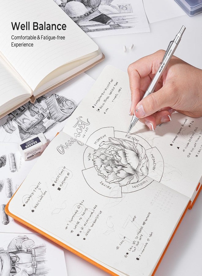 نيكبرو مجموعة أقلام رصاص ميكانيكية معدنية من نيكبرو، مقاس 0.9 مم، مع علبة، تتضمن 3 أقلام رصاص للرسم الهندسي مقاس 0.9 مم، و8 أنابيب إعادة تعبئة لرصاص HB، و3 ممحاة، وممحاة بديلة مناسبة للكبار والصغار والفنانين للكتابة والرسم والتخطيط. - Image 4