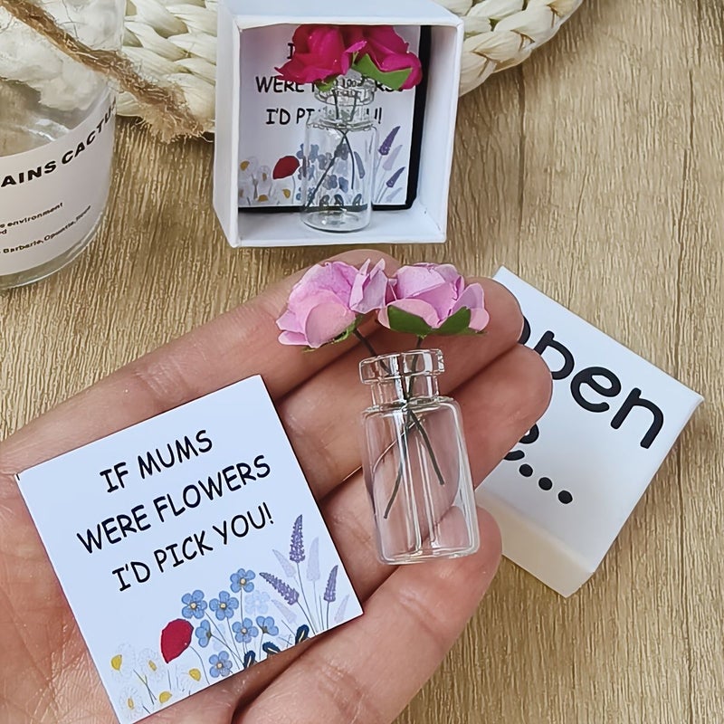 Mothers Day Gift Red Flower Mum Card With Glass Bottle For Mom Birthday - Image 5