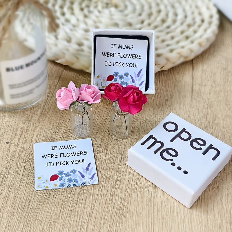 Mothers Day Gift Red Flower Mum Card With Glass Bottle For Mom Birthday - Image 1