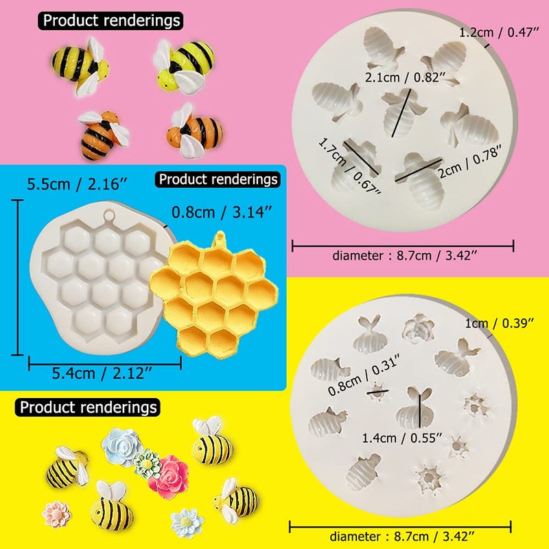 CNYMANY 5 Pcs Bumble Bee and Flower Fondant Molds, CNYMANY Handmade Silicone Honeycomb Baking Chocolate Molds for Birthday Party Decoration DIY Cake Topper Candy Cookies Polymer Clay Crafting Project - Image 2