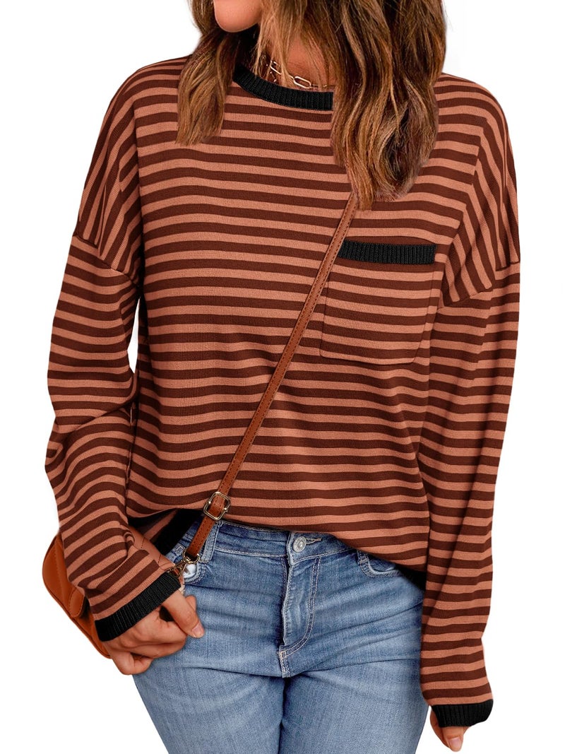 LILLUSORY Womens Sweaters 2025 Early Fall Fashion Must Have Clothes Outfits Striped Lightweight Oversized Ladies Cute Teacher Work Office Pullover Crewneck Long Sleeve Trendy Old Money Tops Clothing - Image 1