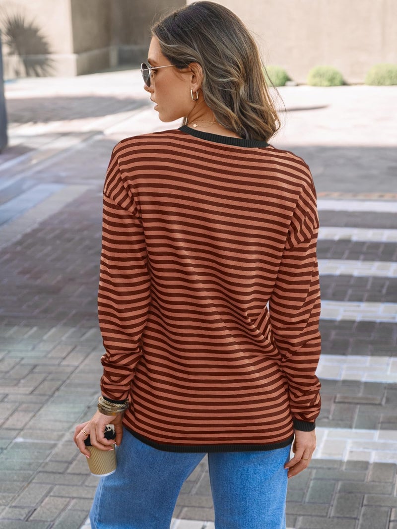 LILLUSORY Womens Sweaters 2025 Early Fall Fashion Must Have Clothes Outfits Striped Lightweight Oversized Ladies Cute Teacher Work Office Pullover Crewneck Long Sleeve Trendy Old Money Tops Clothing - Image 4