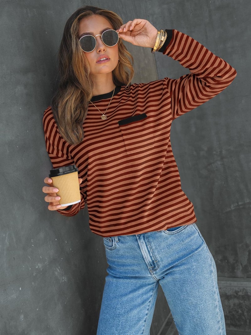 LILLUSORY Womens Sweaters 2025 Early Fall Fashion Must Have Clothes Outfits Striped Lightweight Oversized Ladies Cute Teacher Work Office Pullover Crewneck Long Sleeve Trendy Old Money Tops Clothing - Image 2