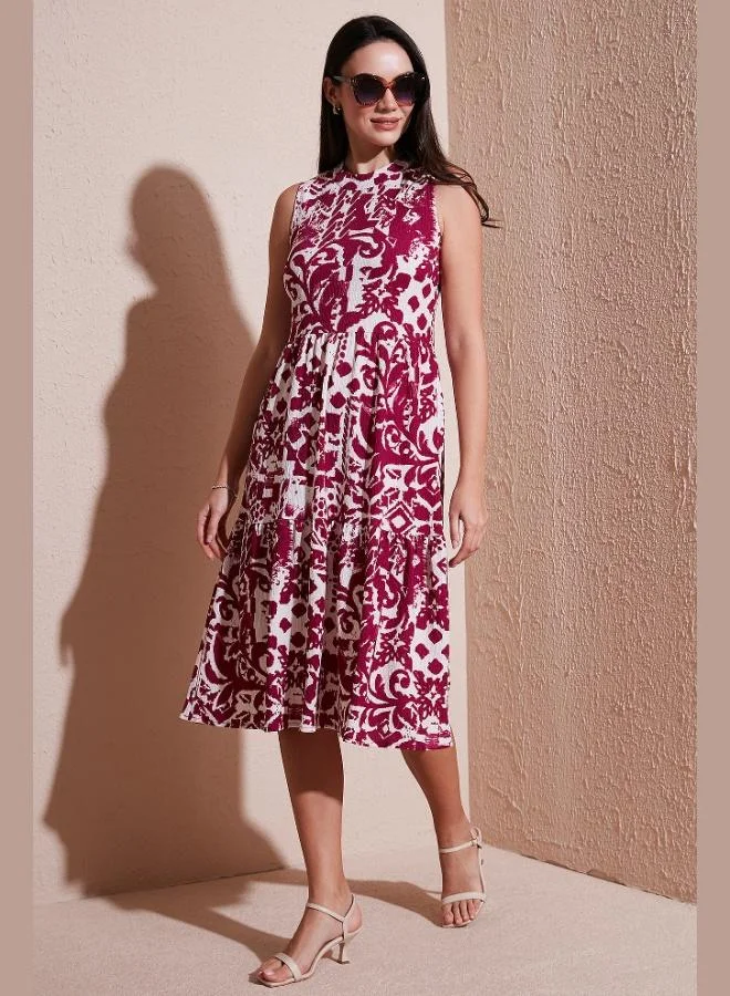 ليلا فستان نسائي ليلا مقاس عادي بدون أكمام بنقوش