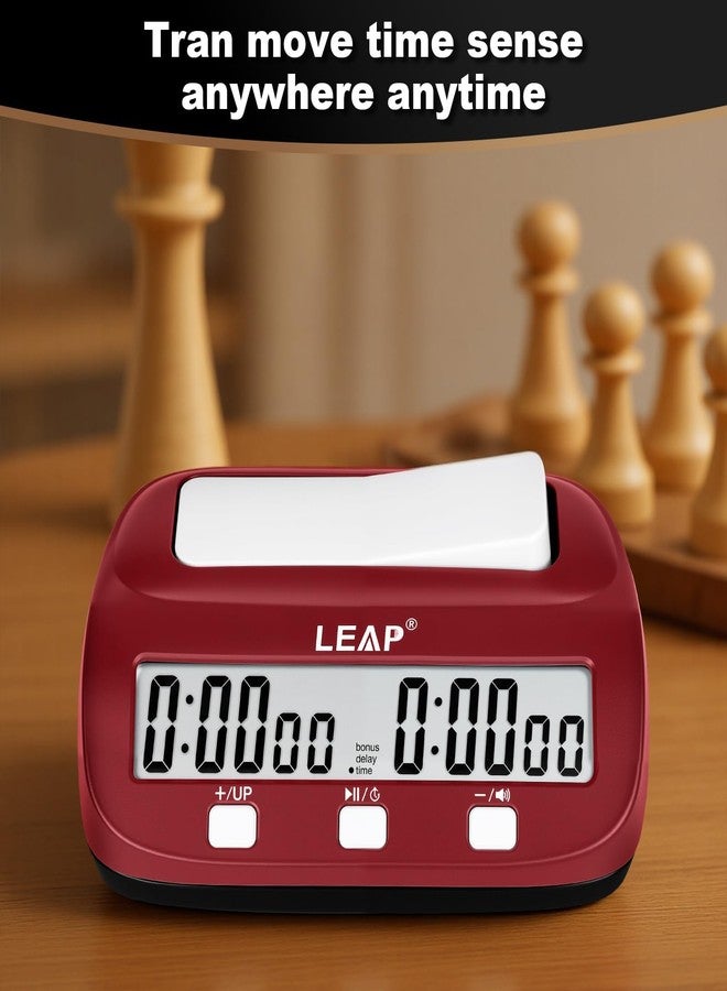 LEAP Chess Clock Digital Chess Timer Professional for Board Games Count Up/Down Timer with Alarm,Bonus and Delay Features, Easy to Setup (Red/Black) - Image 5