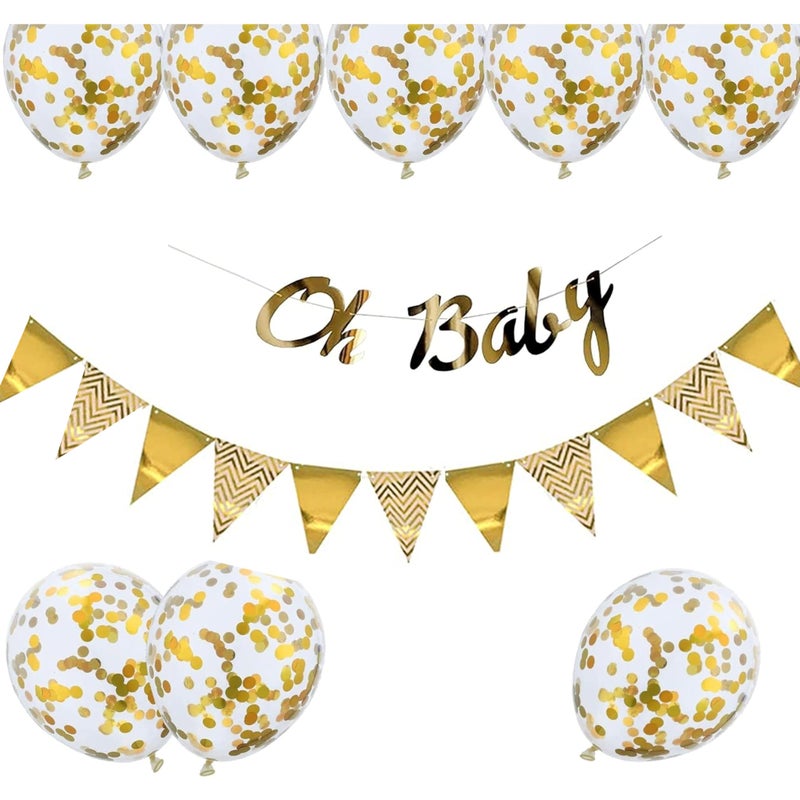 TOYXE Ultimate Gold Oh Baby Paper Banner with Paper Buntings and Confetti Balloons Set of 10 Pcs - Image 5