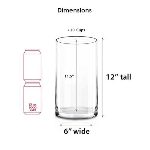 CYS EXCEL (H:12" D:6") Large Cylinder Clear Glass Vase for Wide Bouquet Flower Vase Centerpieces Display Hurricane Floating Candle Holder - Image 2