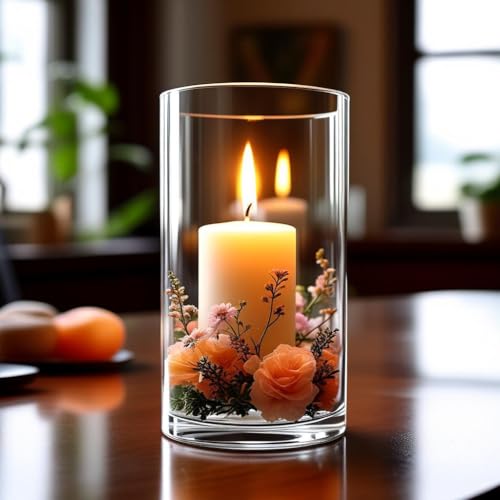 CYS EXCEL (H:12" D:6") Large Cylinder Clear Glass Vase for Wide Bouquet Flower Vase Centerpieces Display Hurricane Floating Candle Holder - Image 4