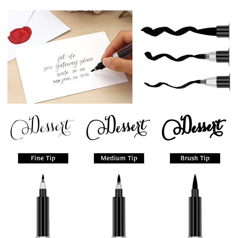 Rilanmit Calligraphy Pens Set for Beginners, Hand Lettering Pens Brush Drawing Markers Kits Chinese Japenese Pens Black Ink for Journaling, Writing, Art Drawing, 3 Size(Pack of 6) - Image 3
