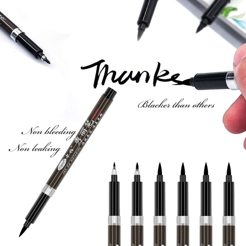 Rilanmit Calligraphy Pens Set for Beginners, Hand Lettering Pens Brush Drawing Markers Kits Chinese Japenese Pens Black Ink for Journaling, Writing, Art Drawing, 3 Size(Pack of 6) - Image 2