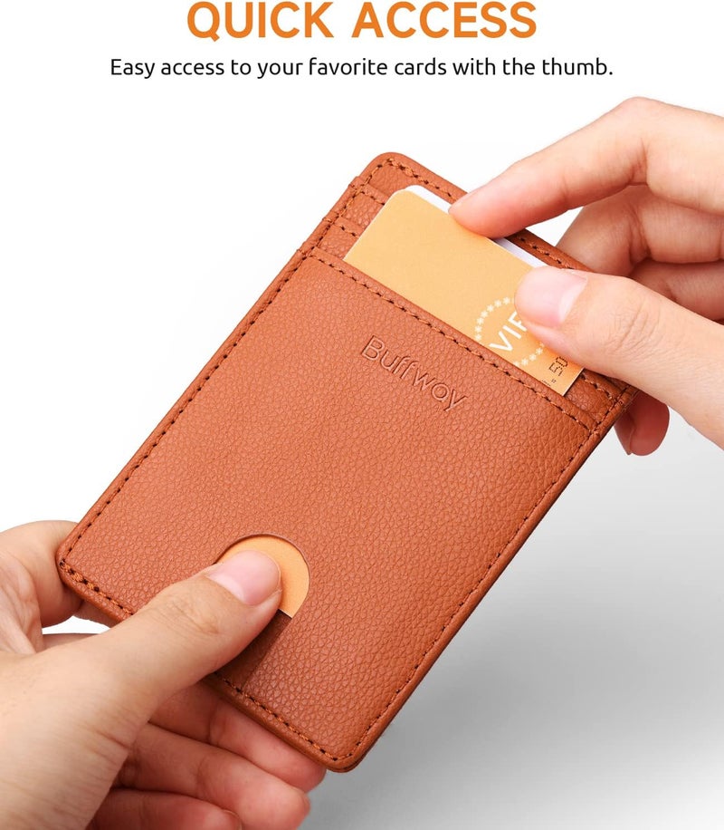 Buffway Mens Slim Wallet, Minimalist Thin Front Pocket Leather Credit Card Holder with RFID Blocking for Work Travel - Image 3