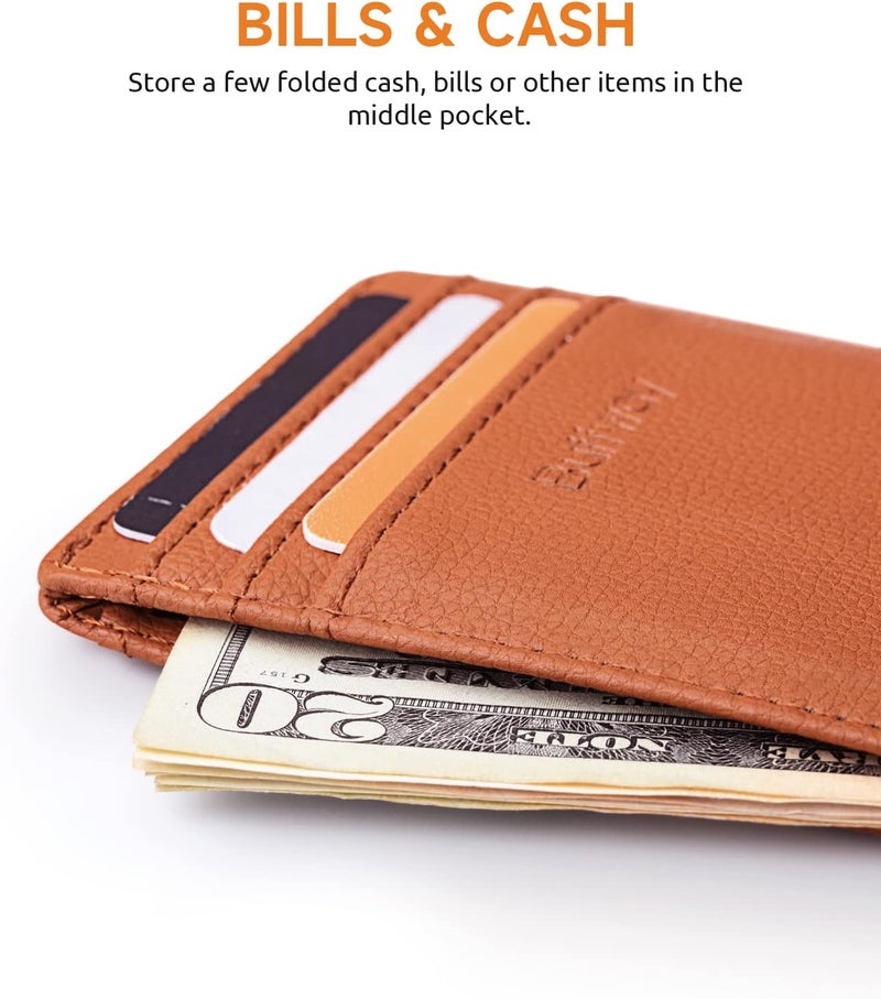 Buffway Mens Slim Wallet, Minimalist Thin Front Pocket Leather Credit Card Holder with RFID Blocking for Work Travel - Image 5