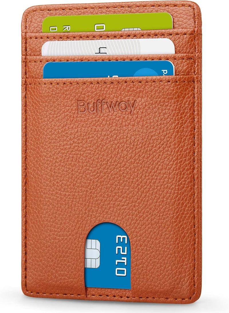Buffway Mens Slim Wallet, Minimalist Thin Front Pocket Leather Credit Card Holder with RFID Blocking for Work Travel - Image 1