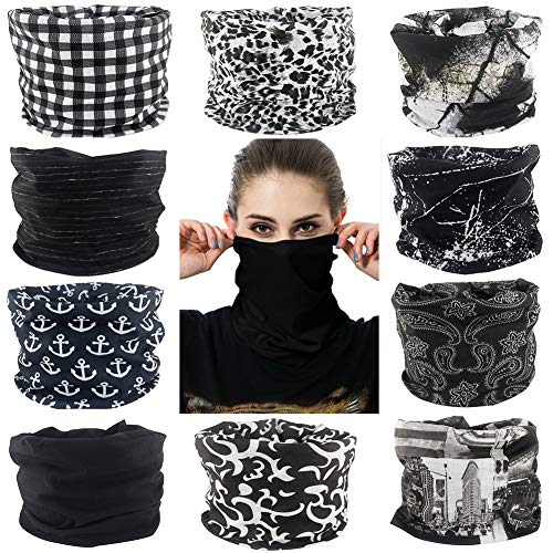 Cutewing Neck Gaiter Masks Tube Scarf,10PCS Seamless Face Covering Tube Bandanas,Black Ourdoor Face Mask Multi Headwear Magic Headband Balaclavas with UV Resistant. - Image 1