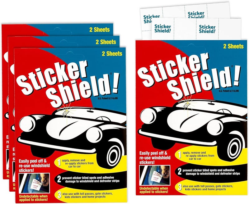 STICKER SHIELD ستيكر شيلد - ��طبق ملصقات الزجاج الأمامي لتطبيق سهل وإزالة وإعادة تطبيق من سيارة إلى أخرى (4 عبوات (8 أوراق إجمالاً)) - Image 1