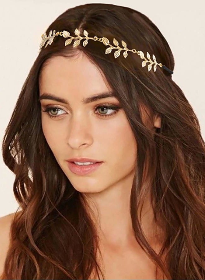 Yalice Elastic Head Chain Leaf Headband Hair Acessories for Women and Girls (Gold) - Image 2