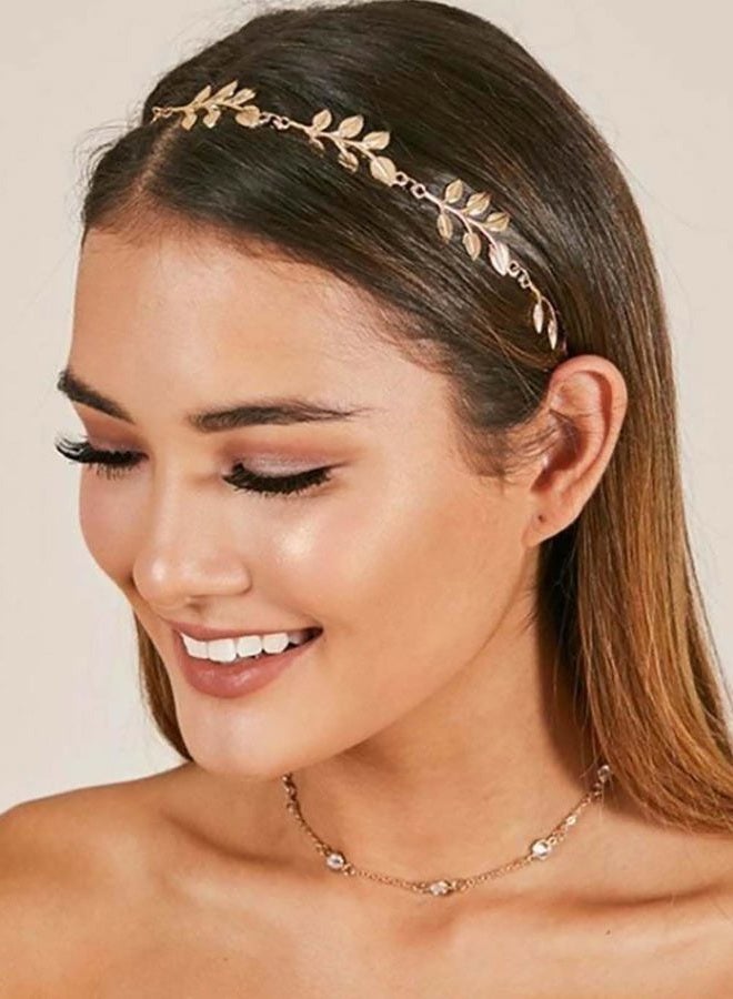 Yalice Elastic Head Chain Leaf Headband Hair Acessories for Women and Girls (Gold) - Image 4