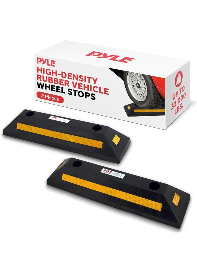 PYLE Garage Floor Stops for Vehicles - 2PC Heavy Duty Rubber Vehicle Parking Lot Target Stoppers, Truck Curb Tire Wheel Guide Blocks, Car Park Aid Assist Bumpers/Stopper for Driveway Stop -PCRSTP22 - Image 1