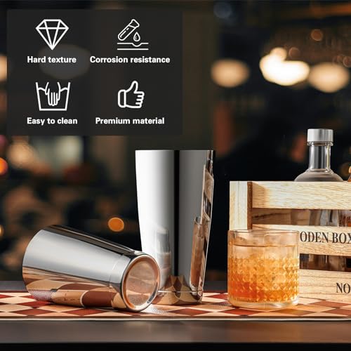 WOTOR Boston Cocktail Shaker Set, 18 oz & 28 oz Stainless Steel Weighted Shaker Tins, Metal Martini Shaker Drink Mixer for Bartending, professional Bar Tools for Bartender （Sliver） - Image 4