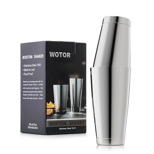 WOTOR Boston Cocktail Shaker Set, 18 oz & 28 oz Stainless Steel Weighted Shaker Tins, Metal Martini Shaker Drink Mixer for Bartending, professional Bar Tools for Bartender （Sliver） - Image 1