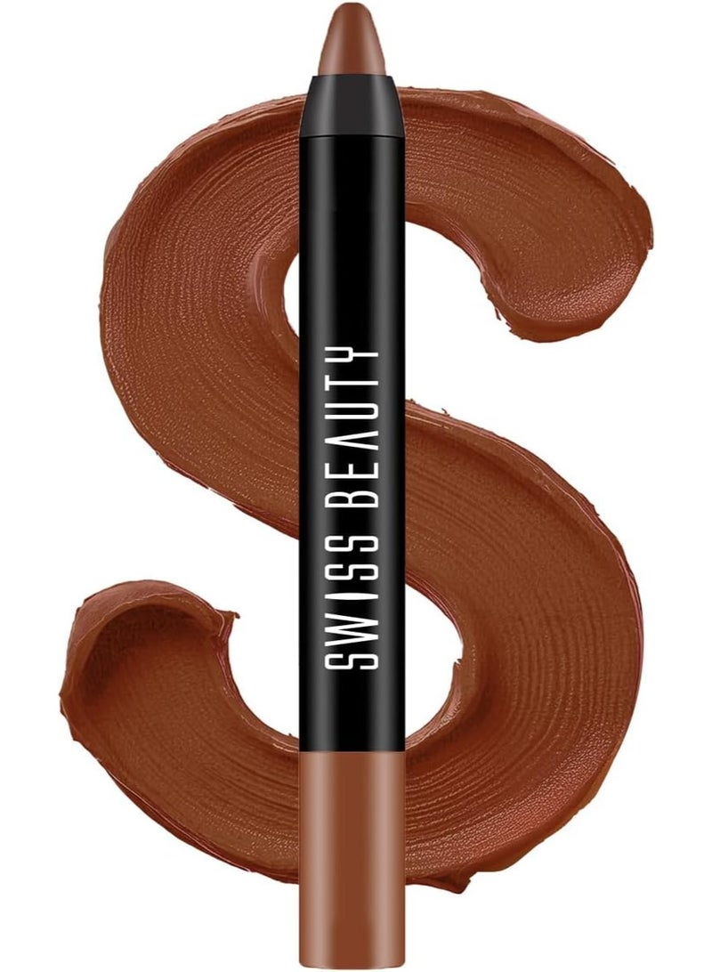 Swiss Beauty Matte Long Lasting Stay Maxx Lip Crayon Lipstick | Matte Finish | Smudge Proof | Lightweight | Shade-23, Chocobar, 3.5g - Image 1