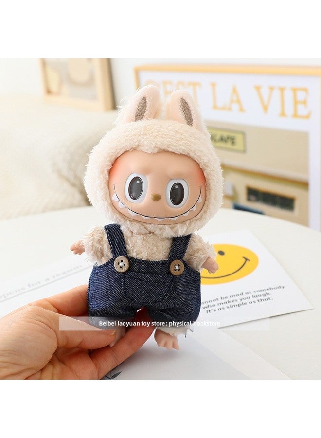 Labubu Doll Clothes 17cm Macaroon Vinyl Doll Labubu Doll Clothes Dress For T-Shirt Jeans-Specifications:Suitable For The First And Second Generation (excluding Baby)-Color:Denim Shoulder Overalls (excluding Baby)  - Image 1