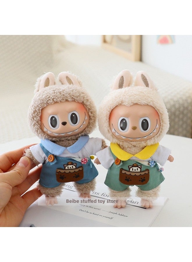 Labubu Doll Clothes 17cm Macaroon Vinyl Doll Labubu Doll Clothes Dress For T-Shirt Jeans-Specifications:Suitable For The First And Second Generation (excluding Baby)-Color:Denim Shoulder Overalls (excluding Baby)  - Image 3