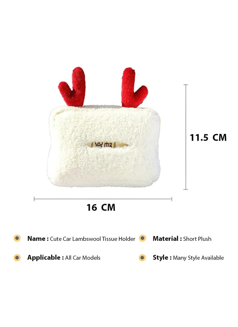ARKZO ARKZO Classic Car Tissue Box Holder with Cute Animal Face Soft Plush Paper Napkin Dispenser for Dashboard Armrest Storage Stand Interior Decoration Accessories for Car Seat Lambswool  - Image 2