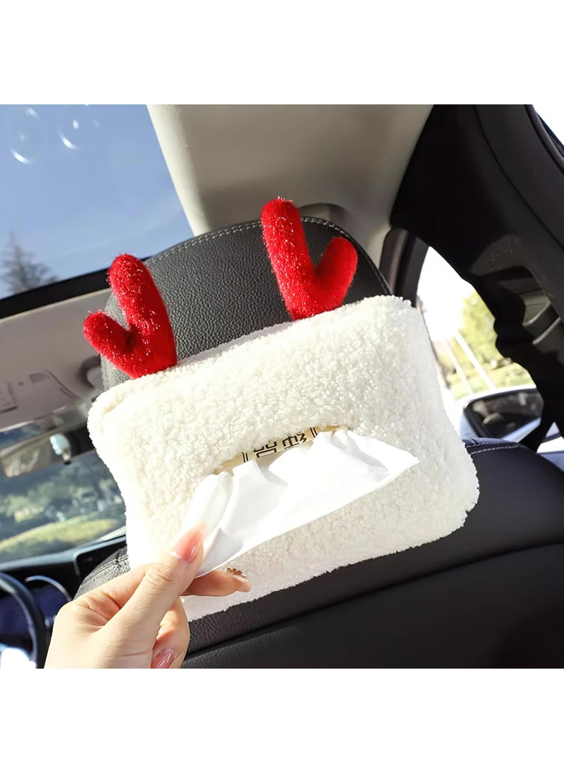 ARKZO ARKZO Classic Car Tissue Box Holder with Cute Animal Face Soft Plush Paper Napkin Dispenser for Dashboard Armrest Storage Stand Interior Decoration Accessories for Car Seat Lambswool  - Image 1