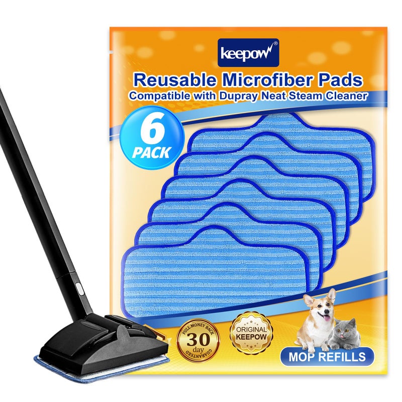 KEEPOW Washable Microfiber Pads Compatible with Dupray Neat Steam Cleaner Steam Mop Pads Accessories for Dupray Neat Steam Cleaner 6 Pack Reusable Steamer Pads Replacement
