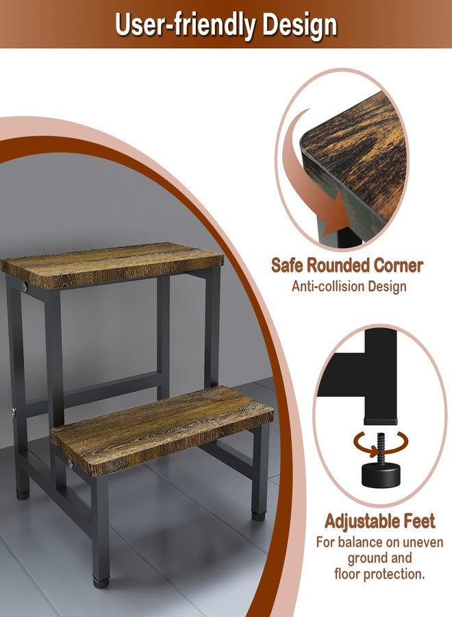 Tigerden Wooden 2 Step Stool for Toddlers Kids and Adults, Heavy Duty Stepping Stools with 500 LB Load Capacity, Foot Step Stool for Bed, Living Room, Bathroom, Kitchen - Rustic Brown & Black - Image 3