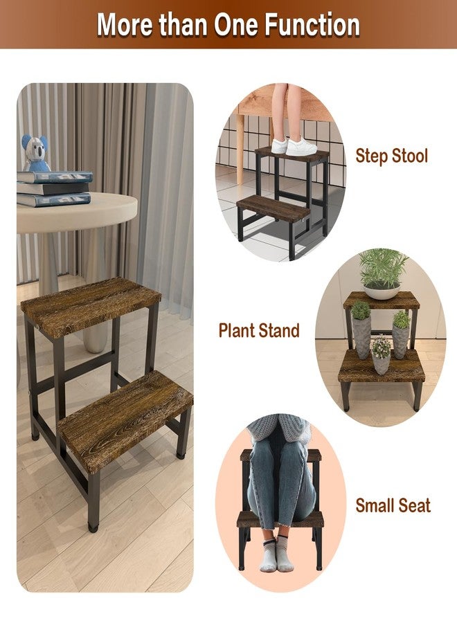 Tigerden Wooden 2 Step Stool for Toddlers Kids and Adults, Heavy Duty Stepping Stools with 500 LB Load Capacity, Foot Step Stool for Bed, Living Room, Bathroom, Kitchen - Rustic Brown & Black - Image 5