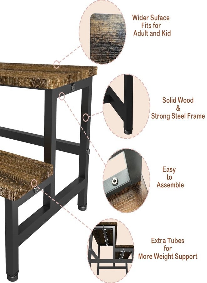 Tigerden Wooden 2 Step Stool for Toddlers Kids and Adults, Heavy Duty Stepping Stools with 500 LB Load Capacity, Foot Step Stool for Bed, Living Room, Bathroom, Kitchen - Rustic Brown & Black - Image 4