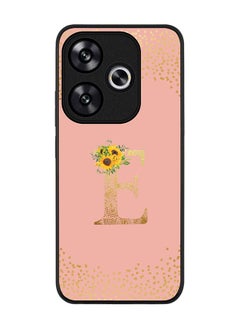 Rugged Black edge case for Xiaomi Poco F6 / Xiaomi Redmi Turbo 3 Case Cover- Custom Monogram Initial Letter Floral Pattern Alphabet - E (Rose Pink)