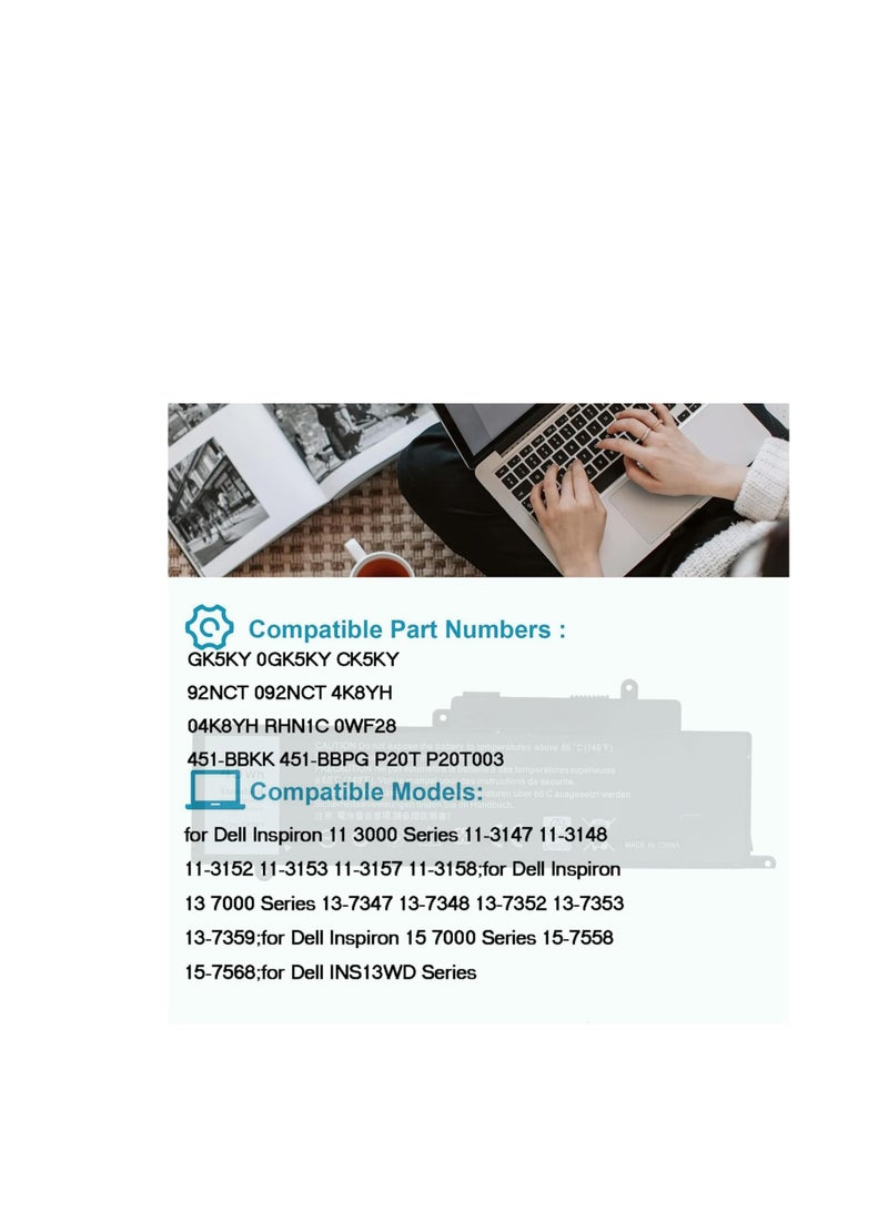 Terabyte GK5KY Laptop Battery for Dell Inspiron 11 3000 Series 3147 3148 3153 3152 3157 3158,15-7558 15-7568,13 7353 7359 7347 7348 7352 P20T P20T001 P55F P55F001 4K8YH 92NCT 04K8YH RHN1C 0WF28 11.1V 43Wh - Image 3