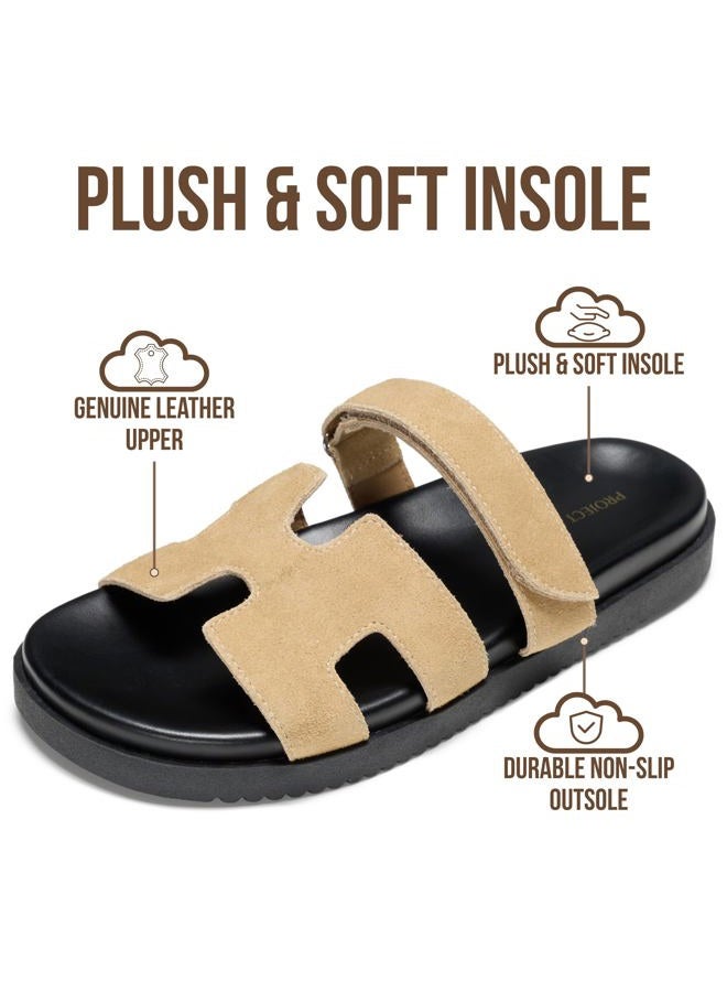Project Cloud Genuine Leather Womens Sandals - Stylish & Comfy Sandals for Women Footwear with Memory Foam Insole - Slip-Resistant Slides for Women (Mayven), Beige Linen, 5.5 - Image 2