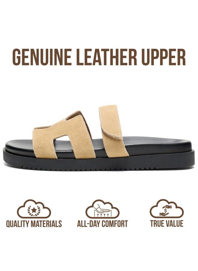 Project Cloud Genuine Leather Womens Sandals - Stylish & Comfy Sandals for Women Footwear with Memory Foam Insole - Slip-Resistant Slides for Women (Mayven), Beige Linen, 5.5 - Image 3