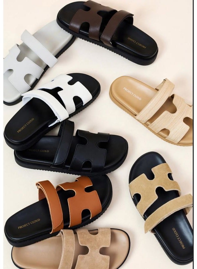 Project Cloud Genuine Leather Womens Sandals - Stylish & Comfy Sandals for Women Footwear with Memory Foam Insole - Slip-Resistant Slides for Women (Mayven), Beige Linen, 5.5 - Image 5