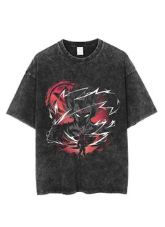 Washed Retro T-shirt Street Hip Hop Anime Dragon Ball Cartoon Print Casual Cotton Summer Short Sleeve